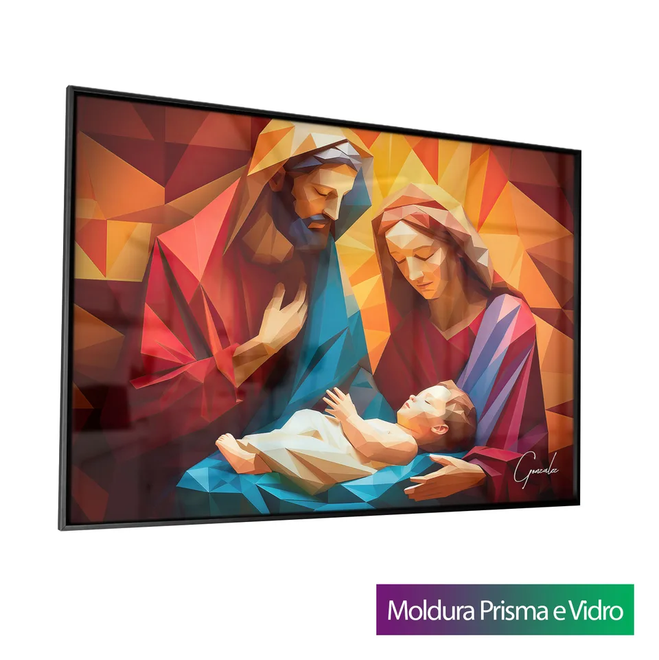 Quadro Família Abençoada Geométrica com moldura Prisma e vidro