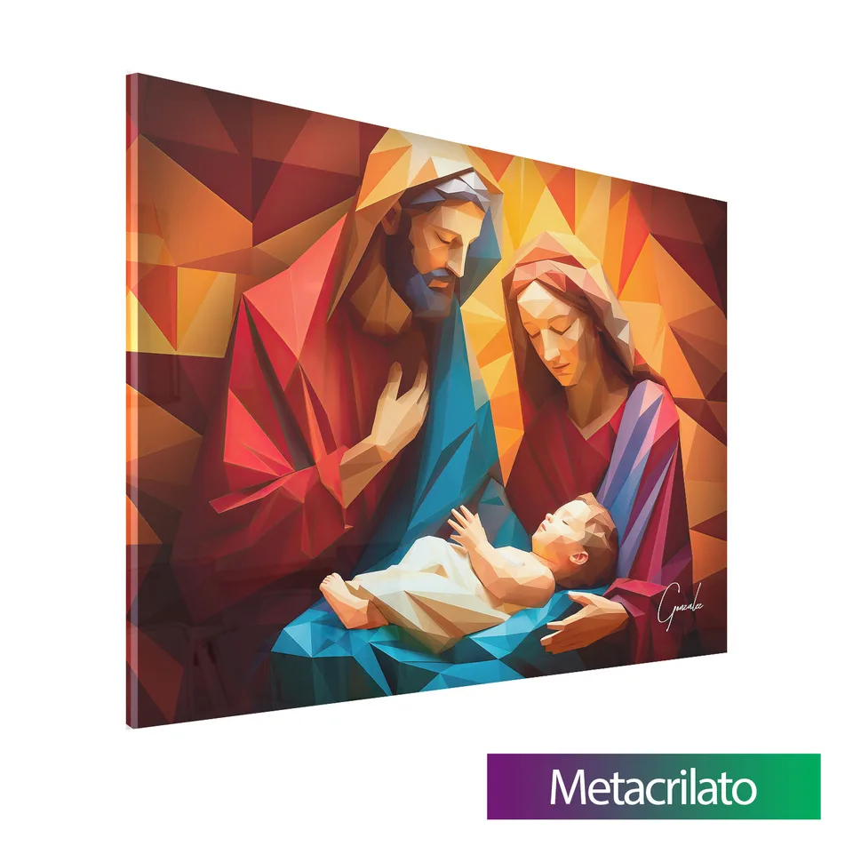 Quadro Família Abençoada Geométrica com acabamento em metacrilato