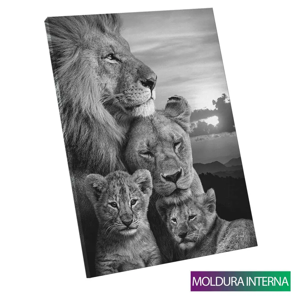 Quadro Família de Leões com moldura interna