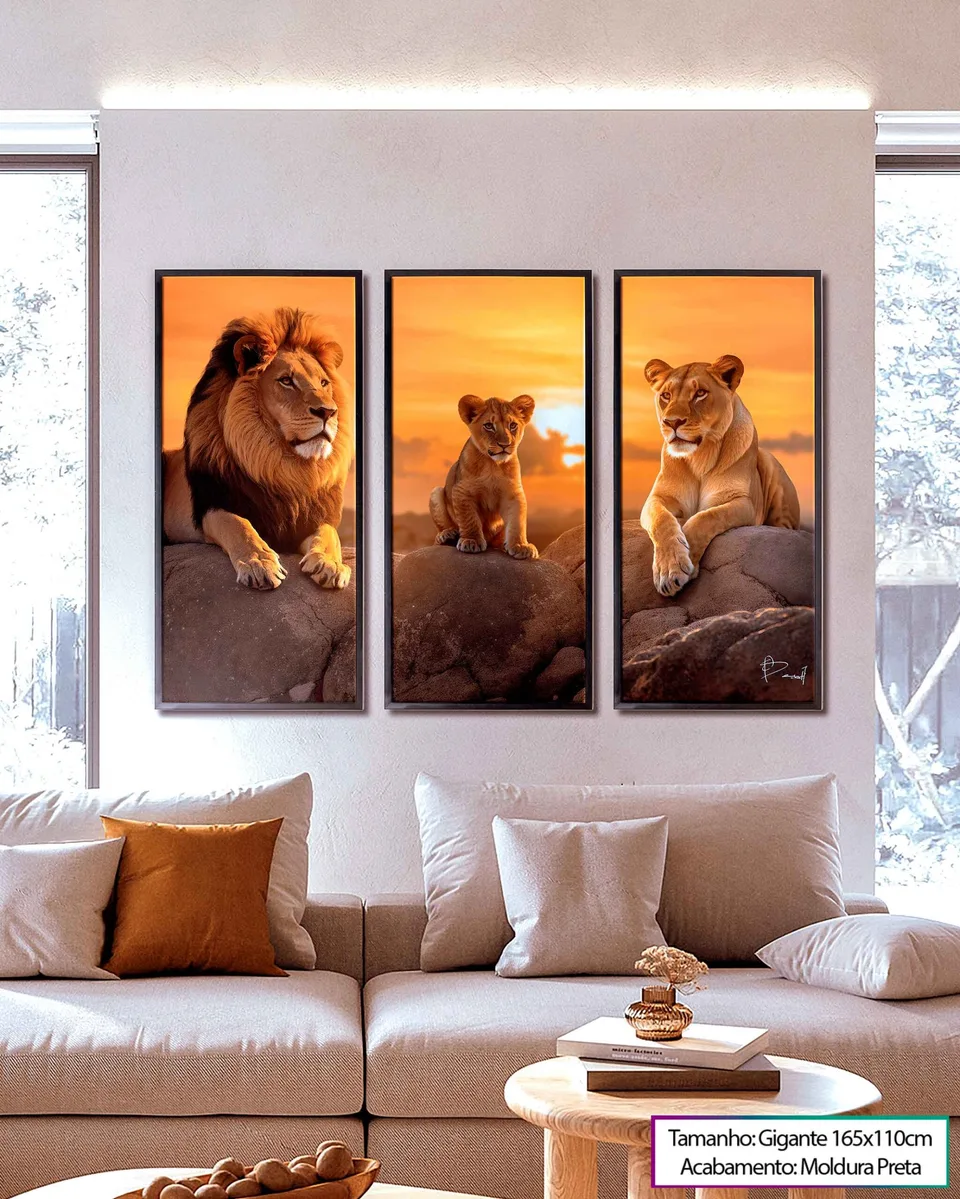 Quadro Família de Leões 3 Peças, de Benoit — foto 2
