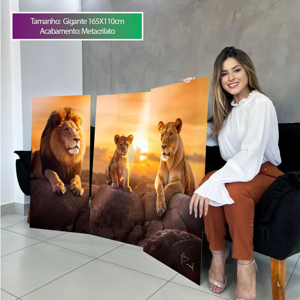 Quadro Família de Leões 3 Peças, de Benoit — foto 3