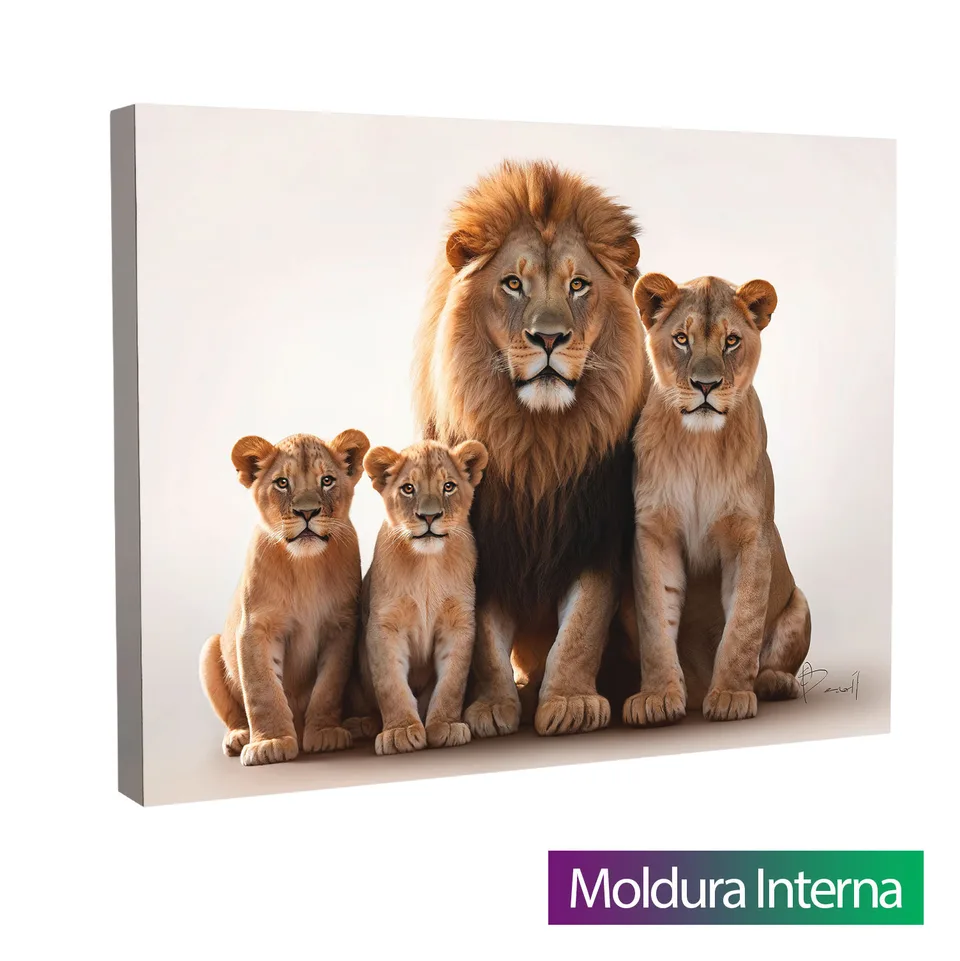 Quadro Família de Leões Afetuosa com moldura interna