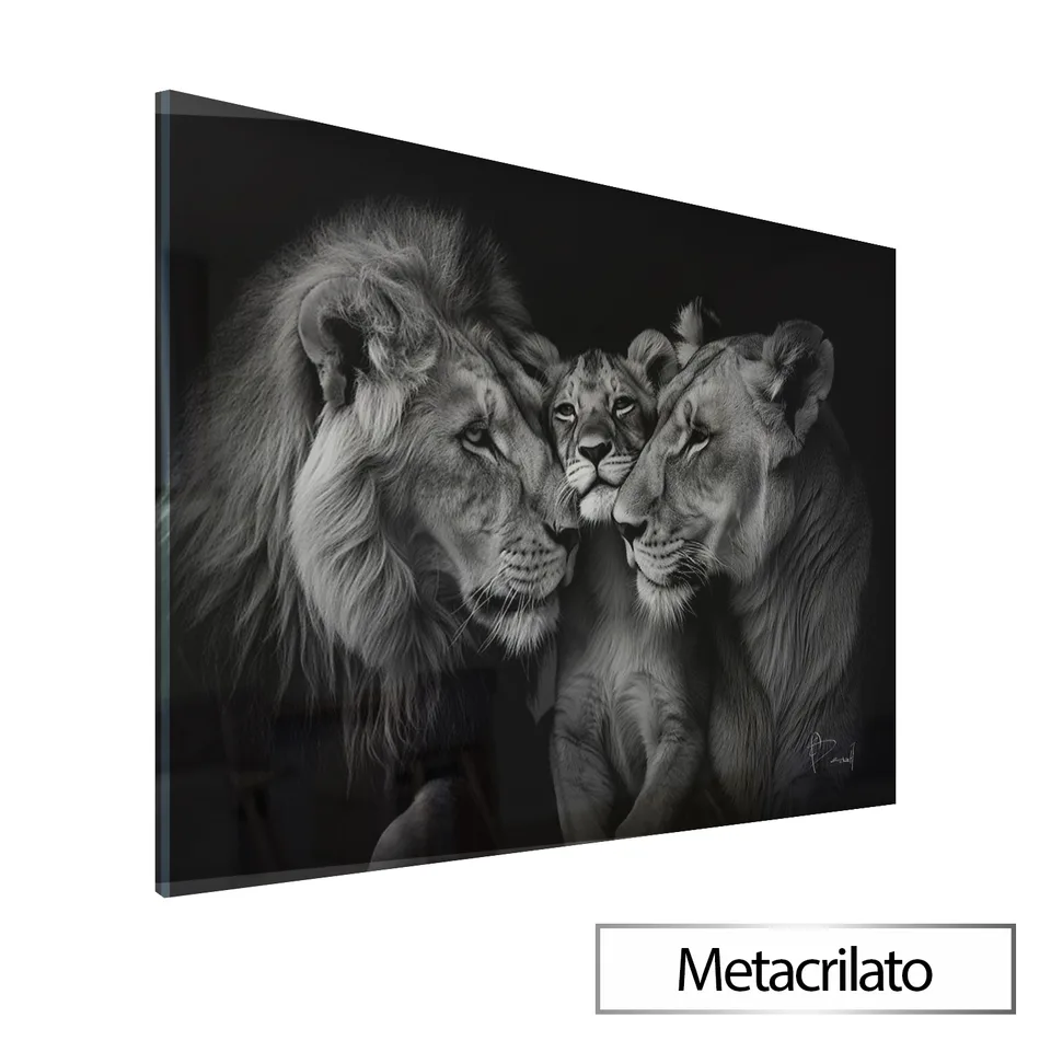Quadro Família de Leões Carinhosos com acabamento em metacrilato