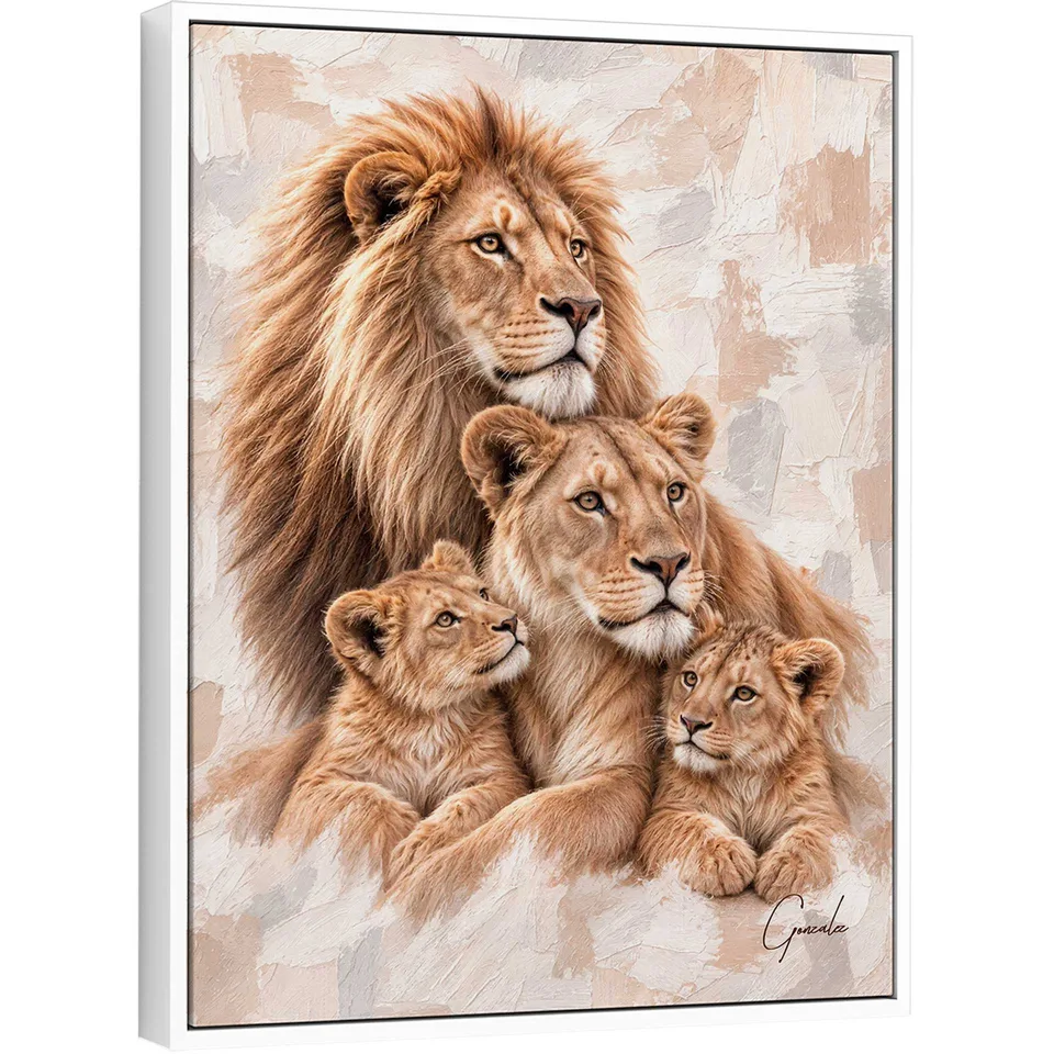Quadro Família de Leões - Coleção Cream Art