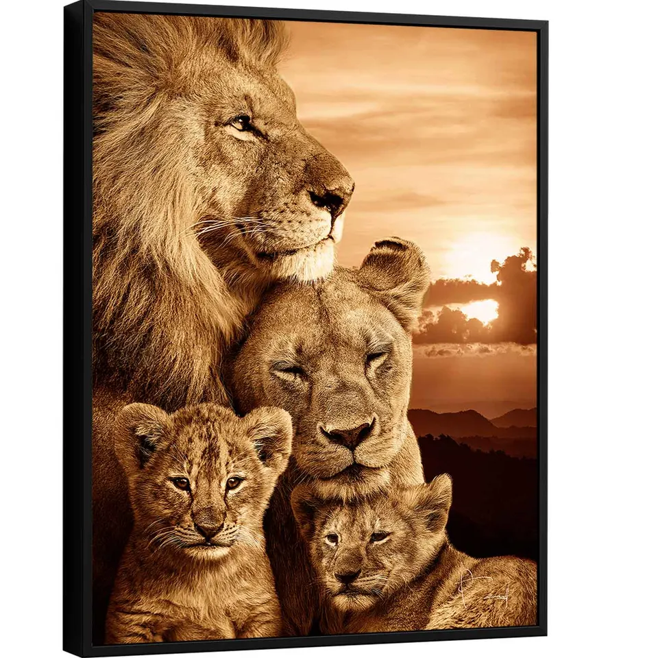 Quadro Família de Leões Colorido
