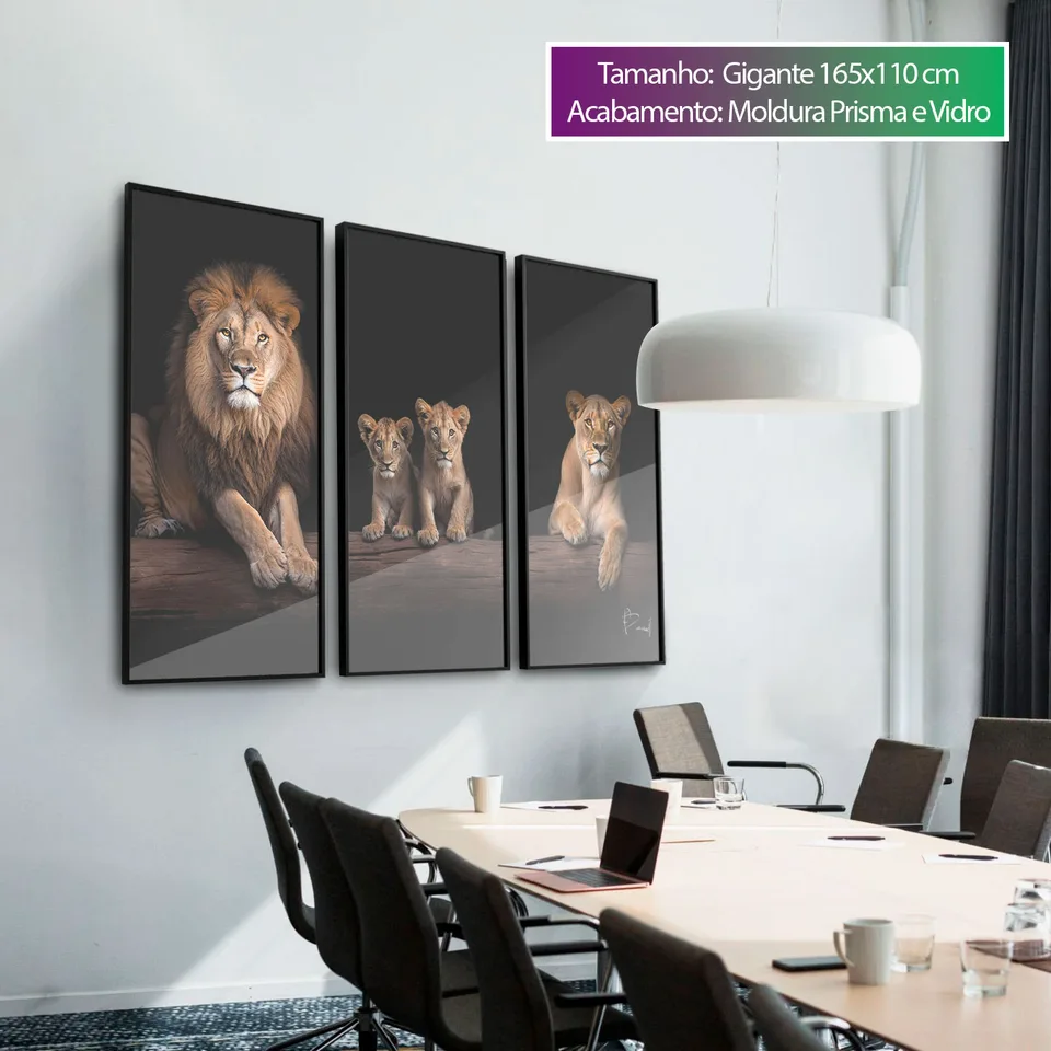 Quadro Família de Leões Elegantes - 2 Filhotes 3 Peças, de Benoit — foto 4