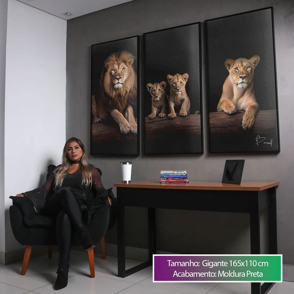 Quadro Família de Leões Elegantes - 2 Filhotes 3 Peças, de Benoit — foto 6
