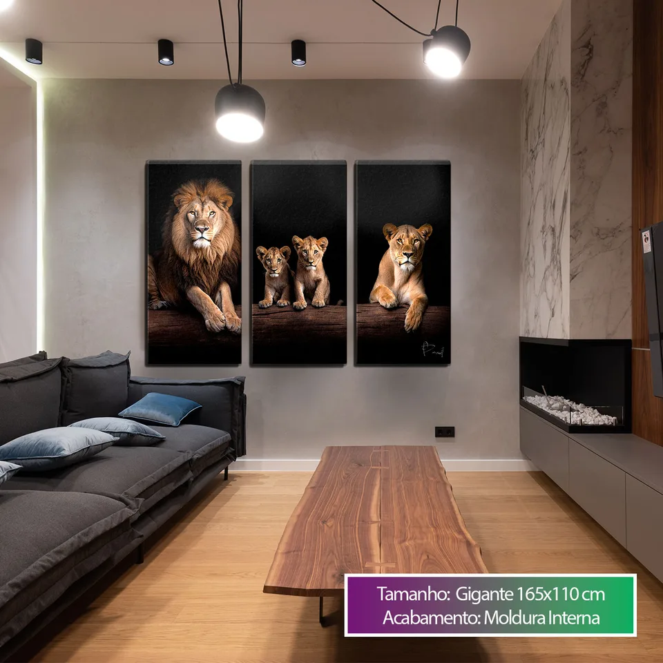 Quadro Família de Leões Elegantes - 2 Filhotes 3 Peças, de Benoit — foto 7
