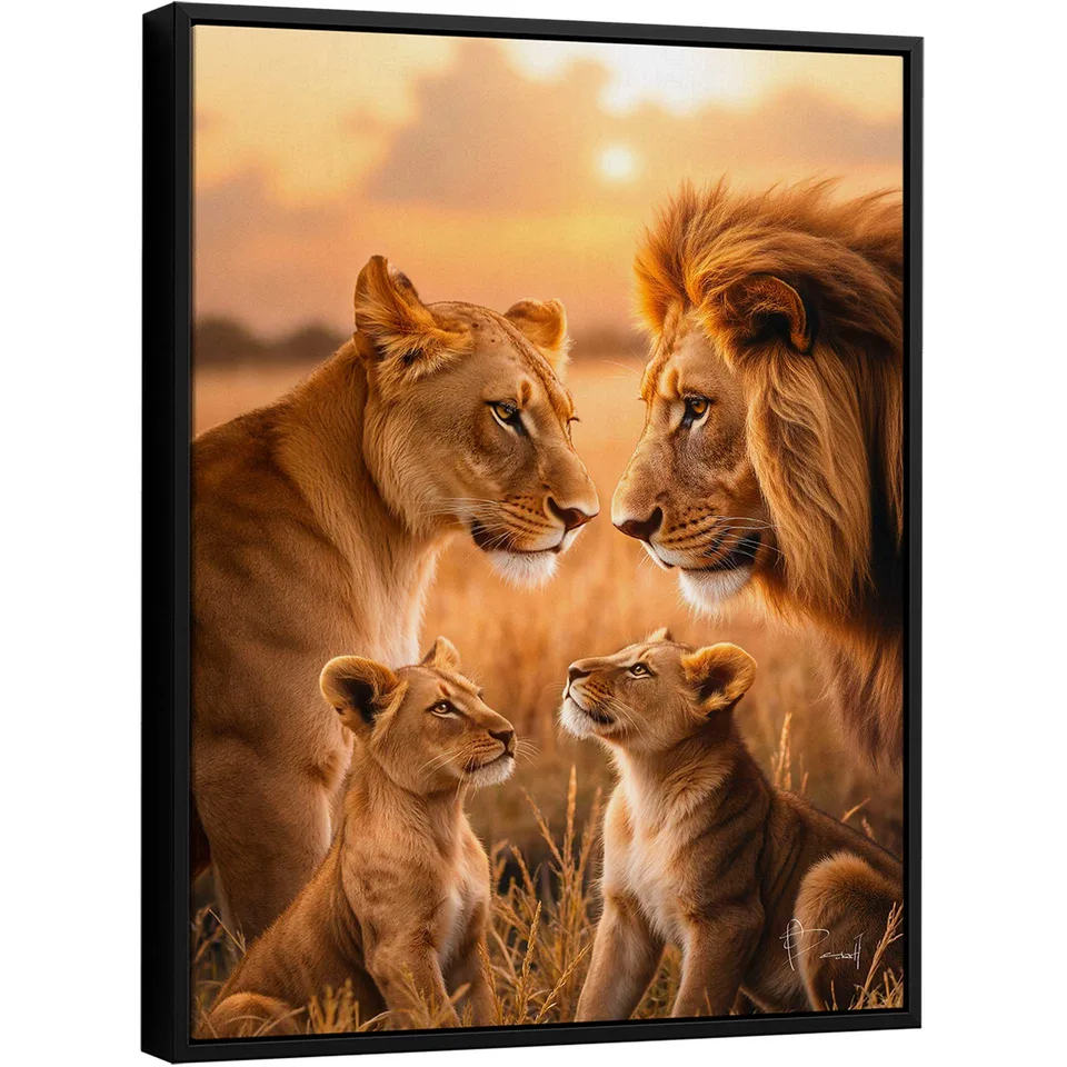 Quadro Família de Leões em Campos Serenos