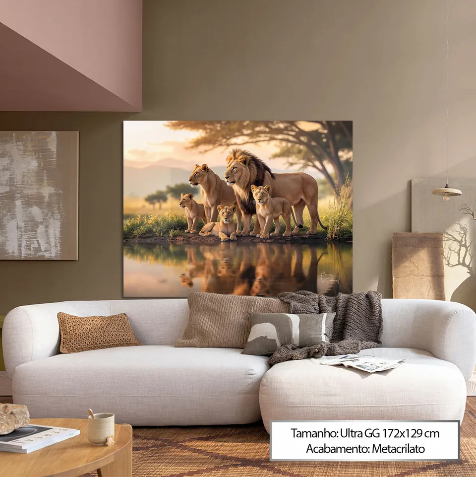 Quadro Família de Leões no Lago, de Benoit — foto 3