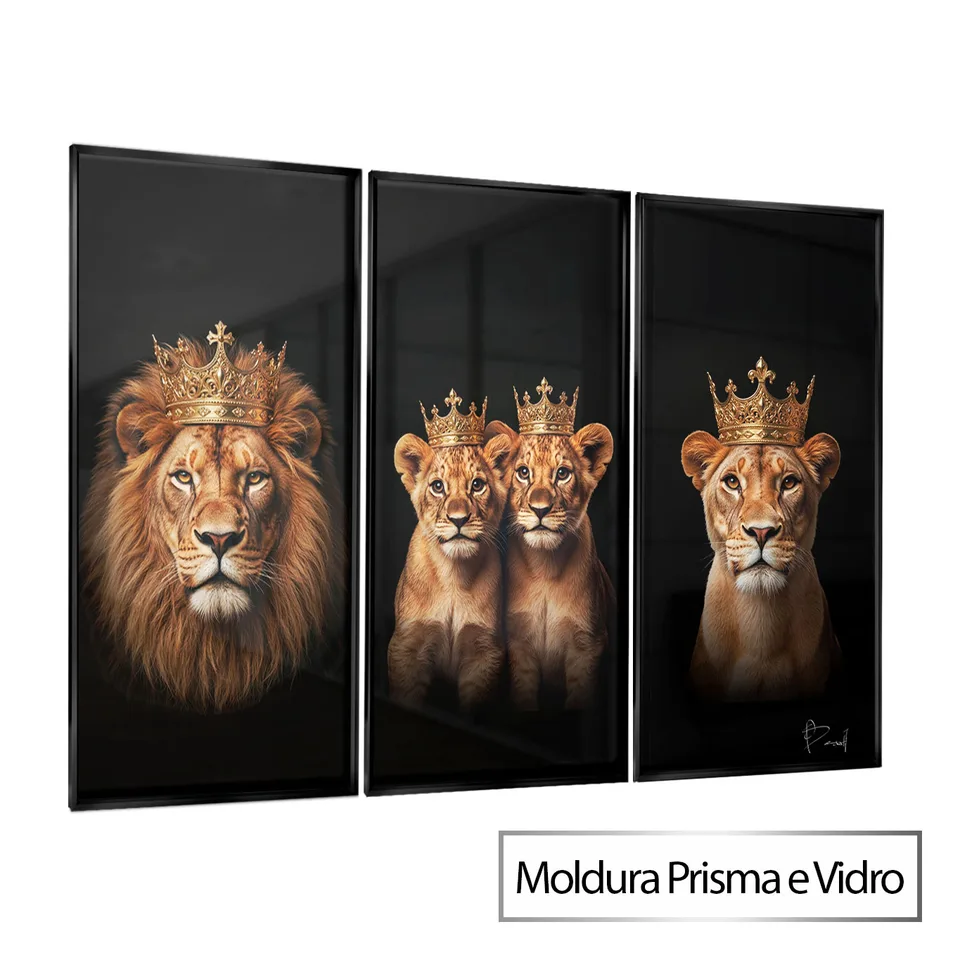 Quadro Familia Real de Leões com moldura Prisma e vidro