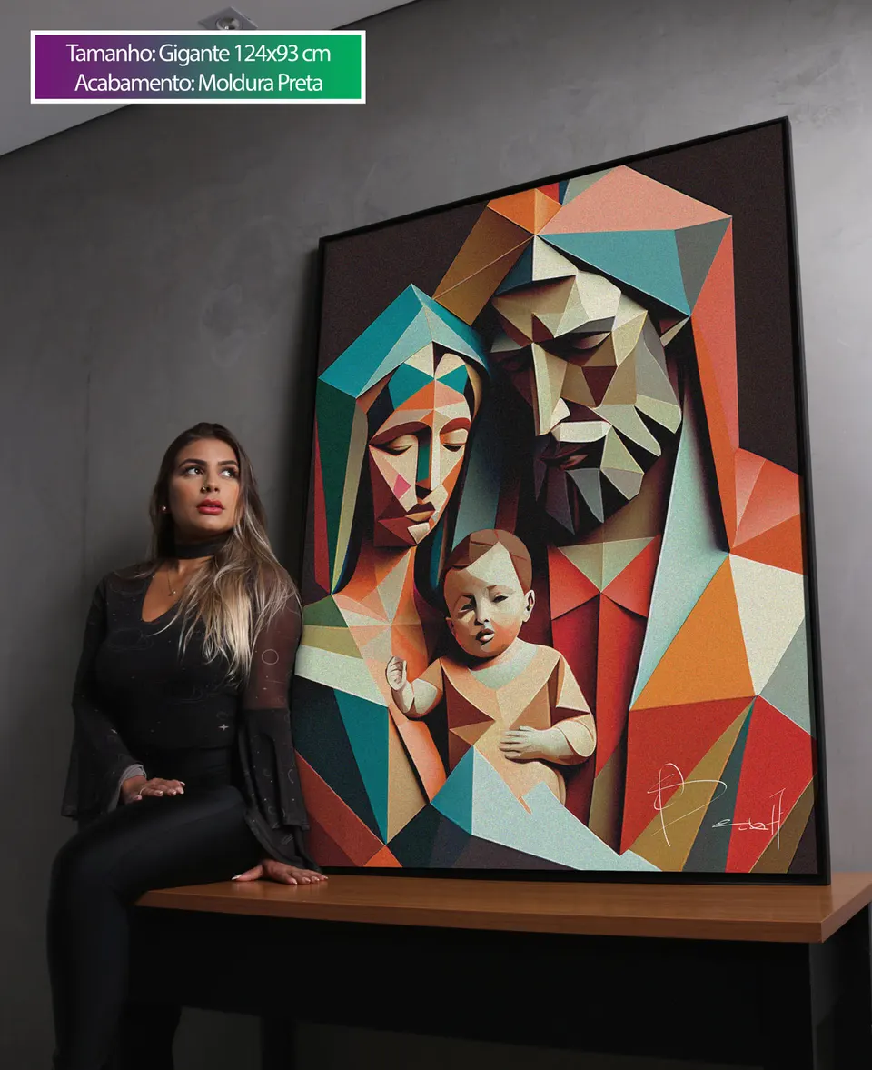 Quadro decorativo Família Divina Geométrica Moldura de Filete preta