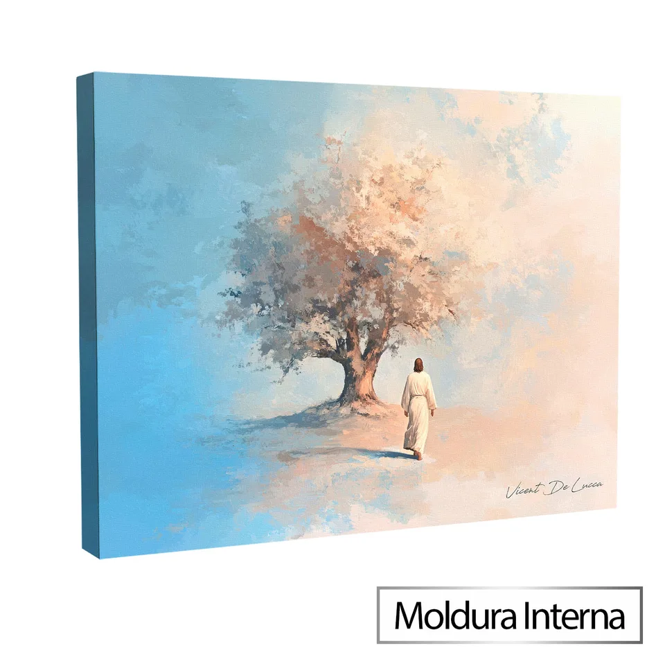 Quadro Jesus e a Árvore de Fé - Coleção Minimalista — Moldura Interna, Médio 64x48