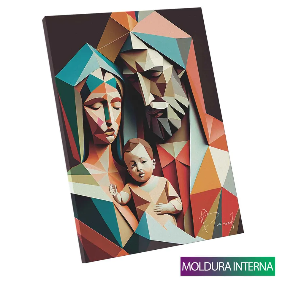 Quadro Família Divina Geométrica — Moldura Interna, Médio 64x48