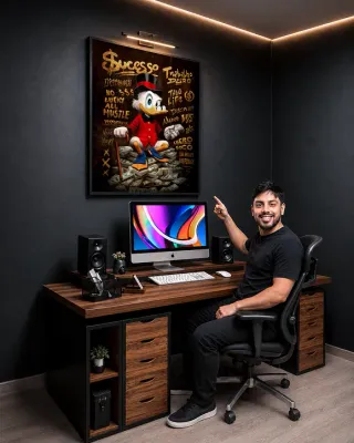 Quadro The Duck's Grafite Dourado na casa de Arthur