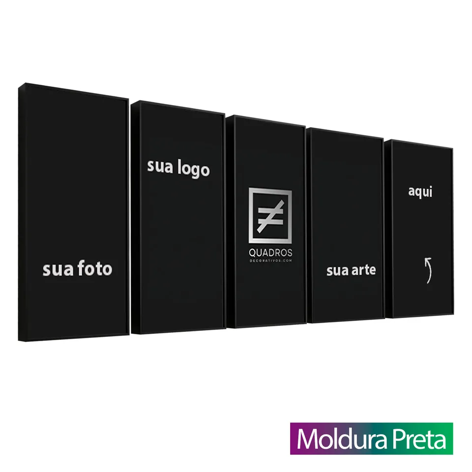 Quadro Personalizado 5 Peças Acabamento Moldura Preta