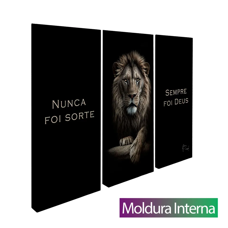 Quadro Nunca Foi Sorte, Sempre Foi Deus 3 Peças — Moldura Interna, Médio 93x62
