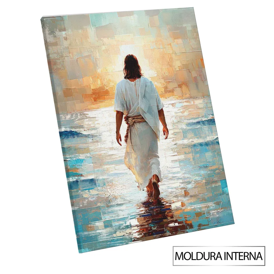 Quadro Jesus Sobre as Águas Grid Art — Moldura Interna, Médio 64x48