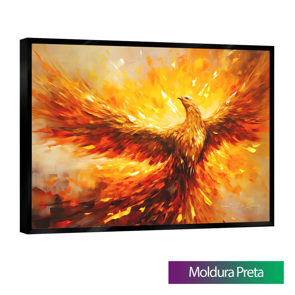 Quadro Fênix com moldura de filete preta