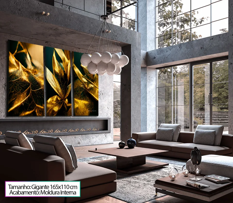 quadro para sala folhas de ouro
