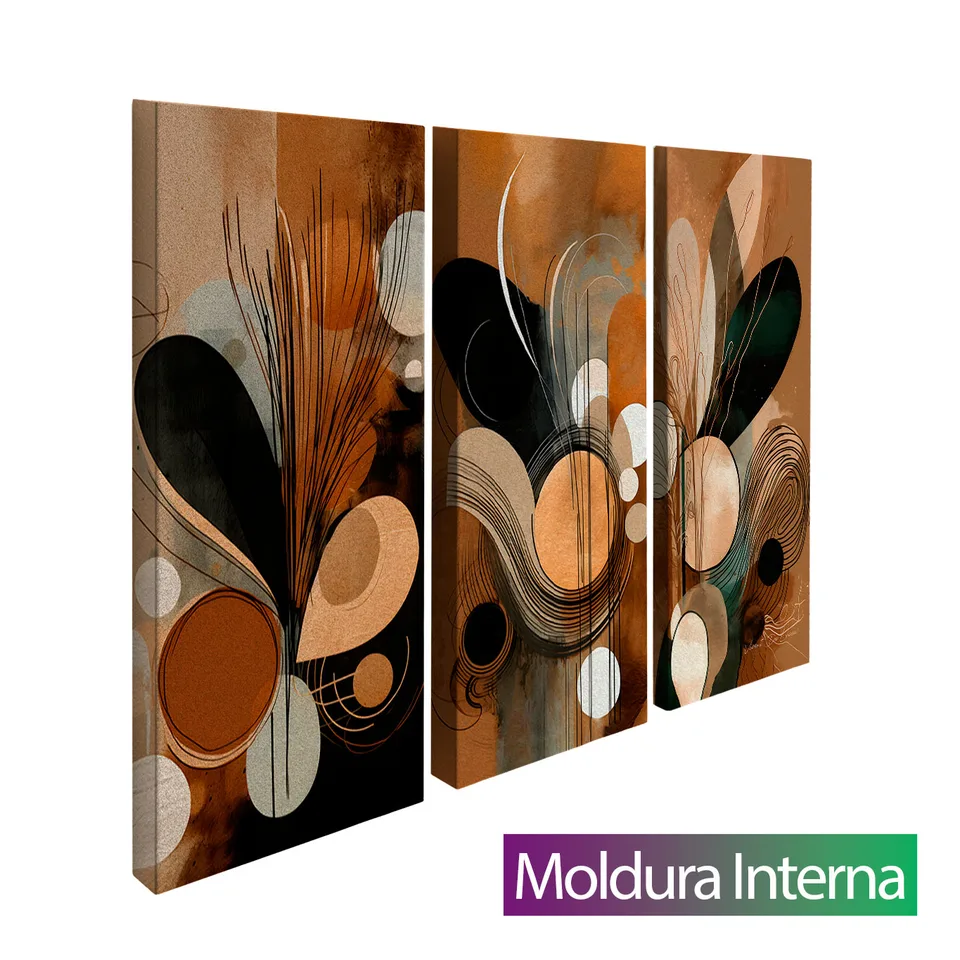 Quadro Boho Areia e Terra 3 Peças — Moldura Interna, Médio 93x62