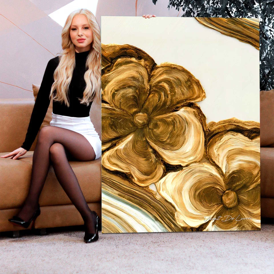 Quadro Floral Dourado Amadeirado — foto 3