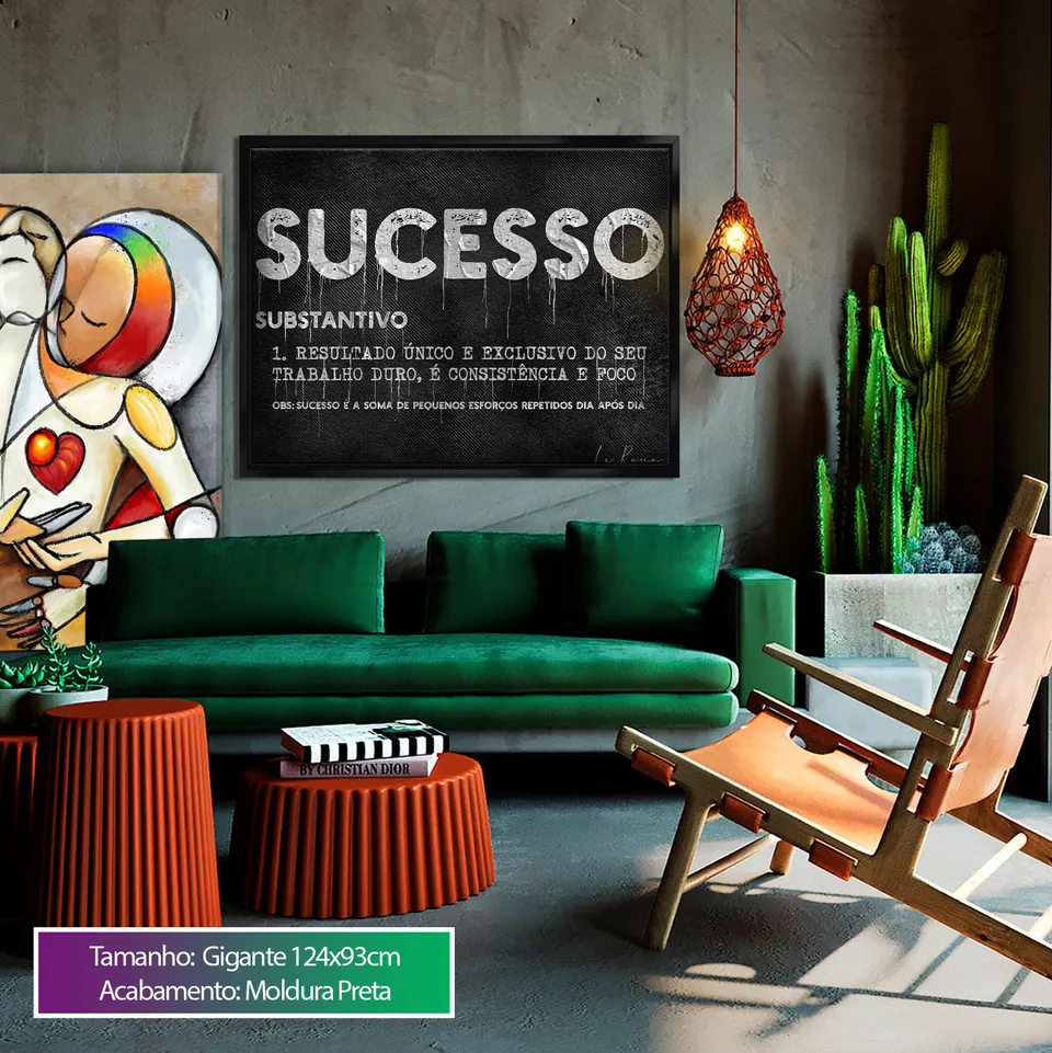 Quadro Sucesso com moldura preta no quarto