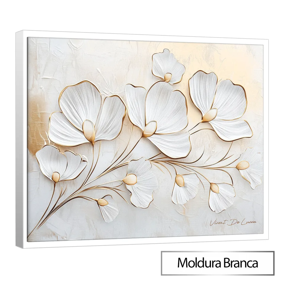 Quadro Flores Serenas com moldura de filete branca