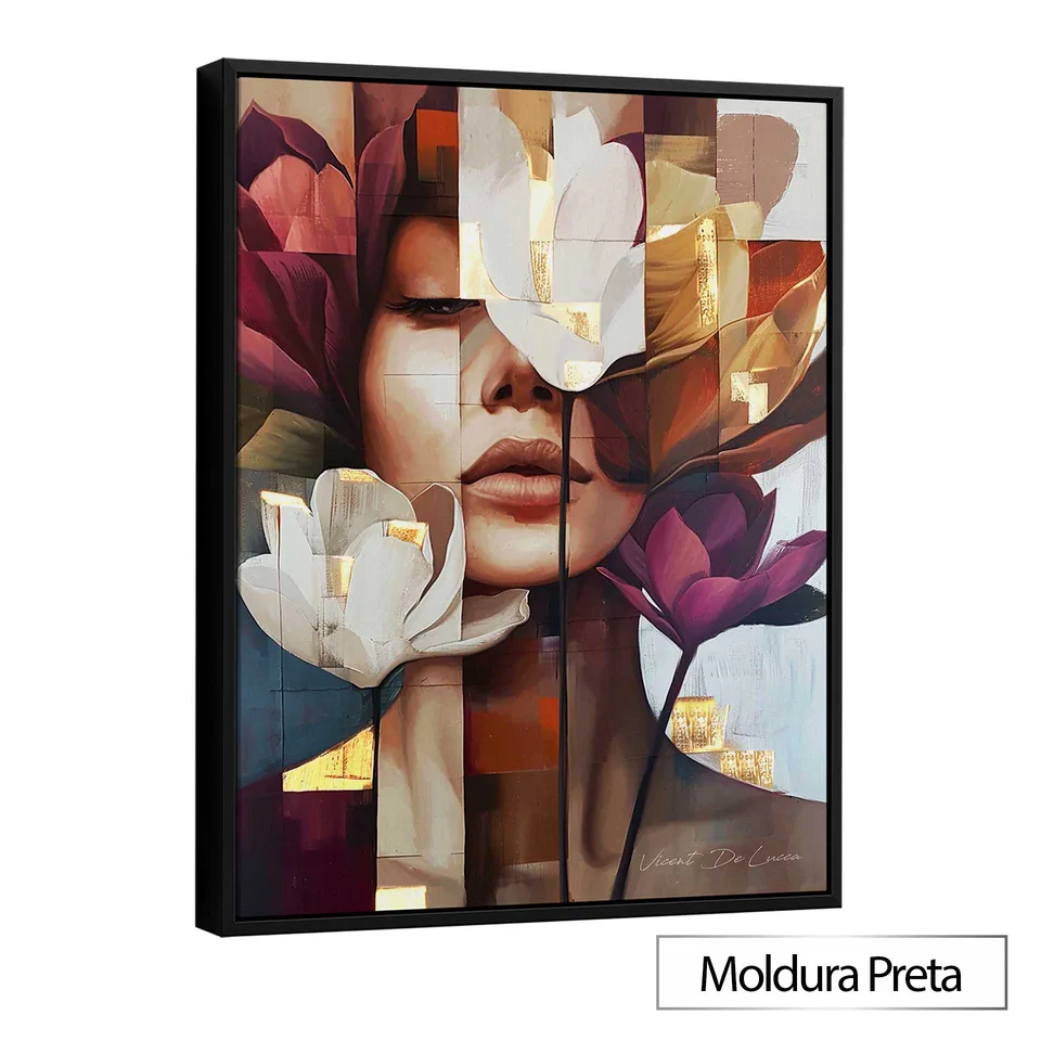 Quadro Florescer da Beleza com moldura de filete preta
