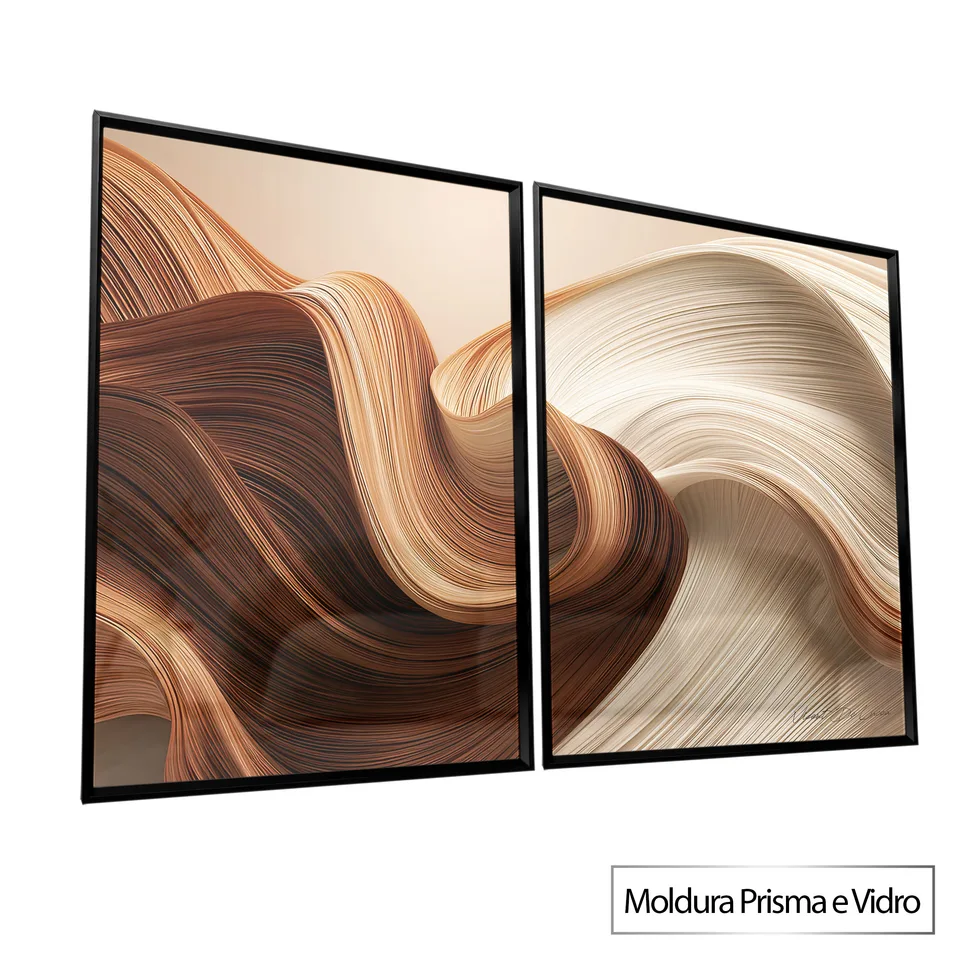 Quadro Fluidez Natural - 2 Peças com moldura Prisma e vidro