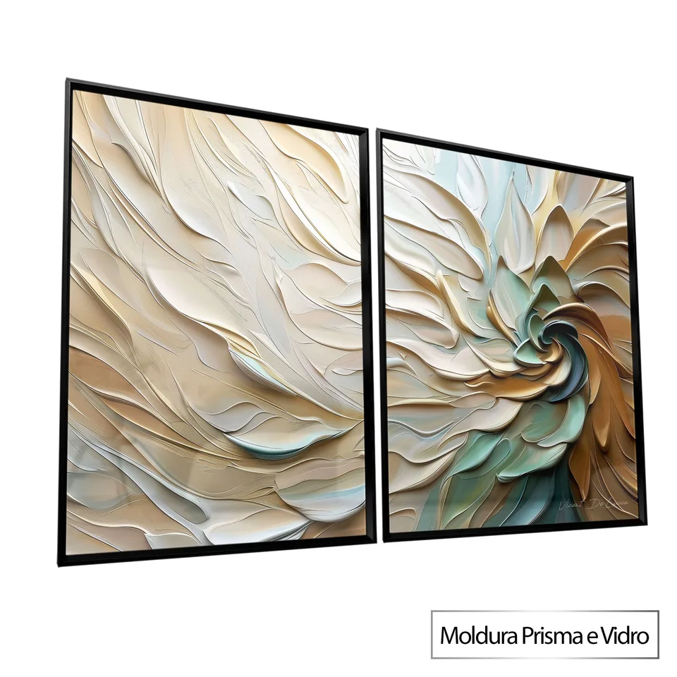 Quadro Fluxo em Flor - 2 Peças com moldura Prisma e vidro