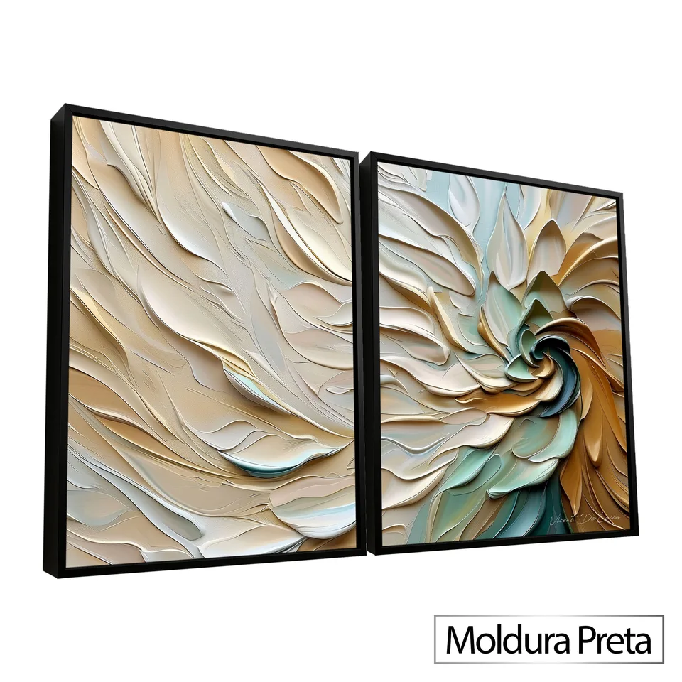 Quadro Fluxo em Flor - 2 Peças com moldura de filete preta