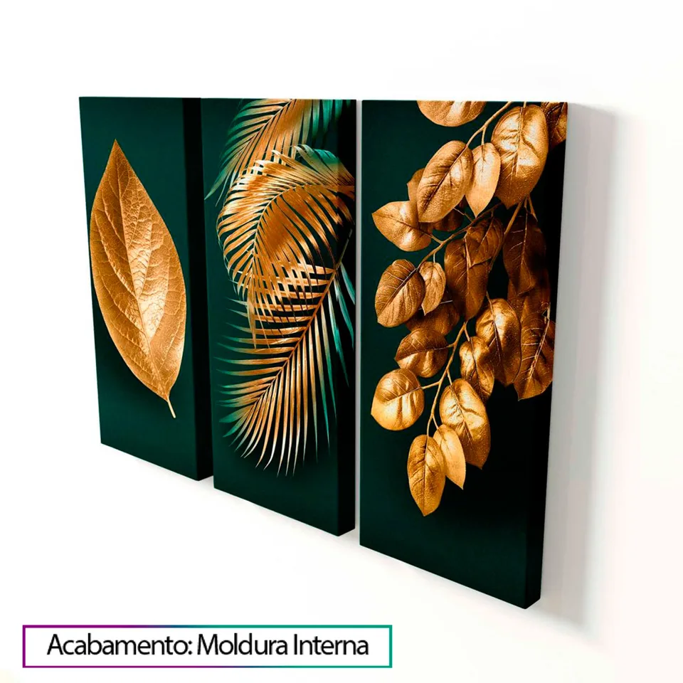 Quadro Abstrato As Folhas de Midas 3 Peças — foto 2