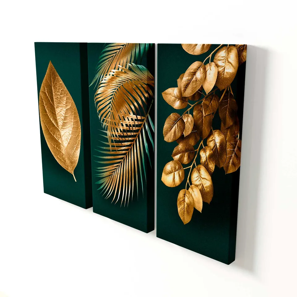 Quadro Abstrato As Folhas de Midas 3 Peças com moldura interna