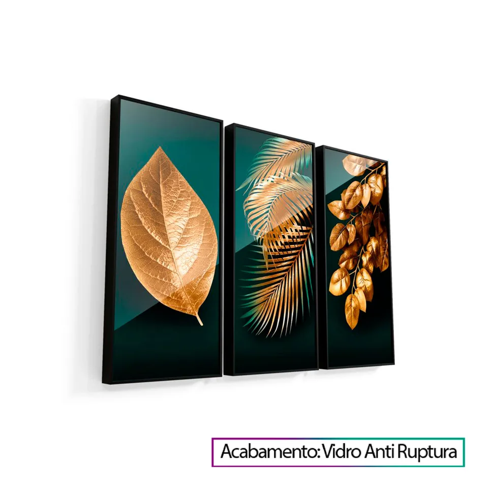 Quadro Abstrato As Folhas de Midas 3 Peças — foto 4