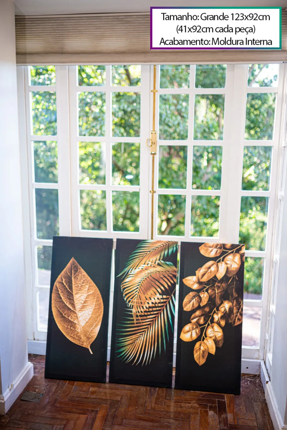 Quadro Abstrato As Folhas de Midas 3 Peças — foto 5