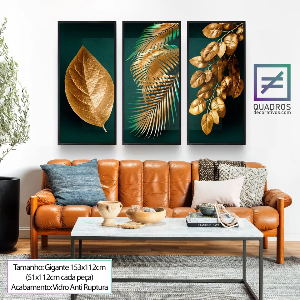 Quadro Abstrato As Folhas de Midas 3 Peças — foto 6