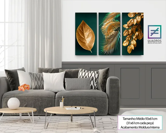 Trio As Folhas de Midas em sala de estar de tons neutros