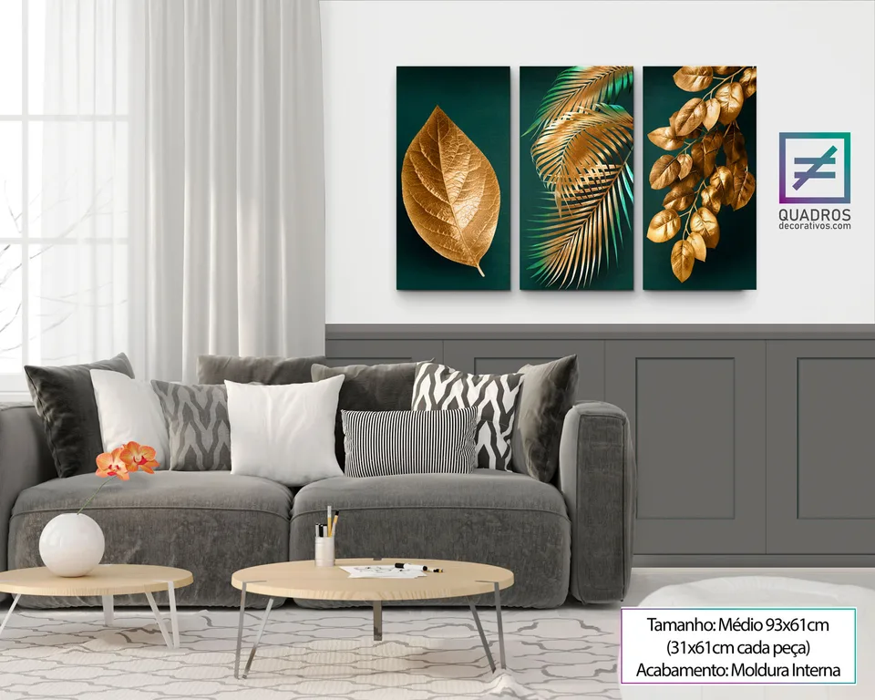 Quadro Abstrato As Folhas de Midas 3 Peças — foto 8