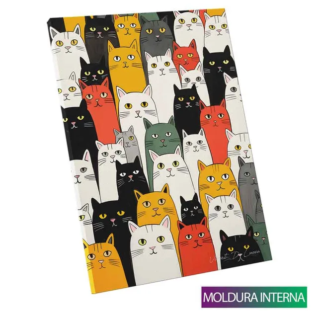 Quadro Gatos Coloridos com moldura interna