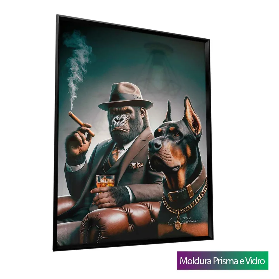 Quadro Gorila Gangster e Seu Cão com moldura Prisma e vidro