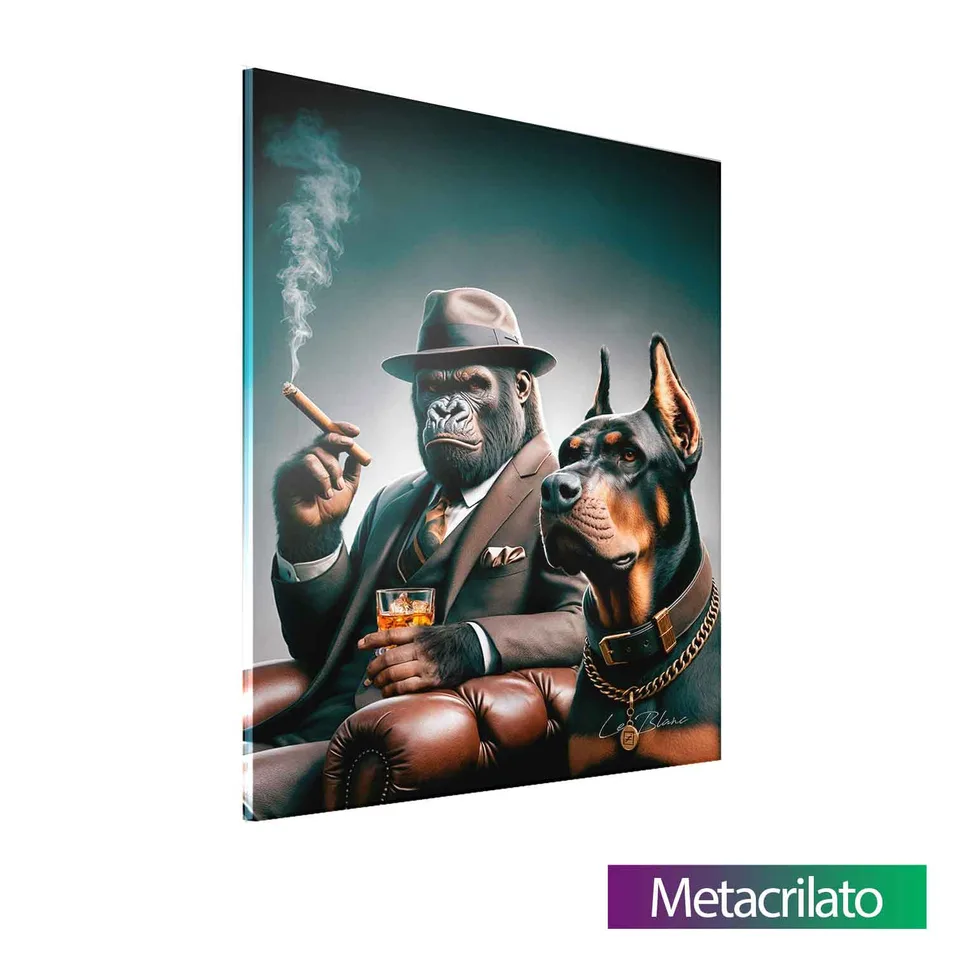 Quadro Gorila Gangster e Seu Cão com acabamento em metacrilato