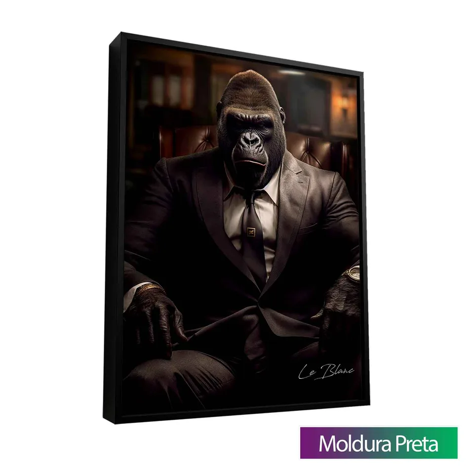 Quadro Gorila Patrão com moldura de filete preta