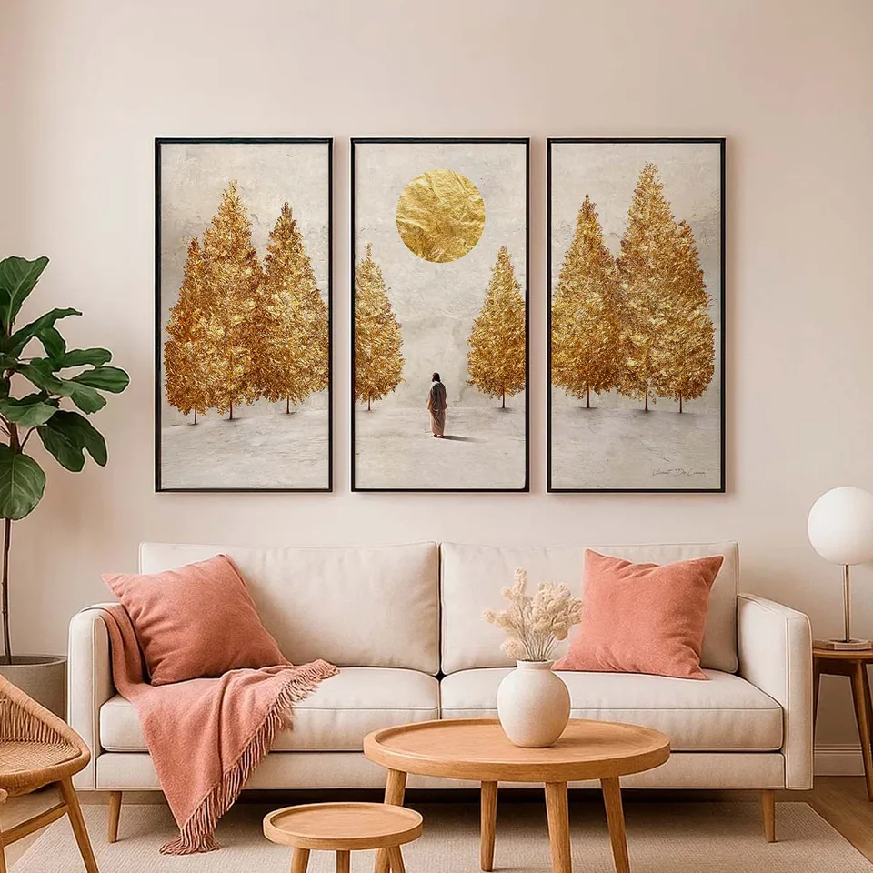 Quadro Jesus e as Árvores Douradas 3 Peças, de Vicent de Lucca — foto 4
