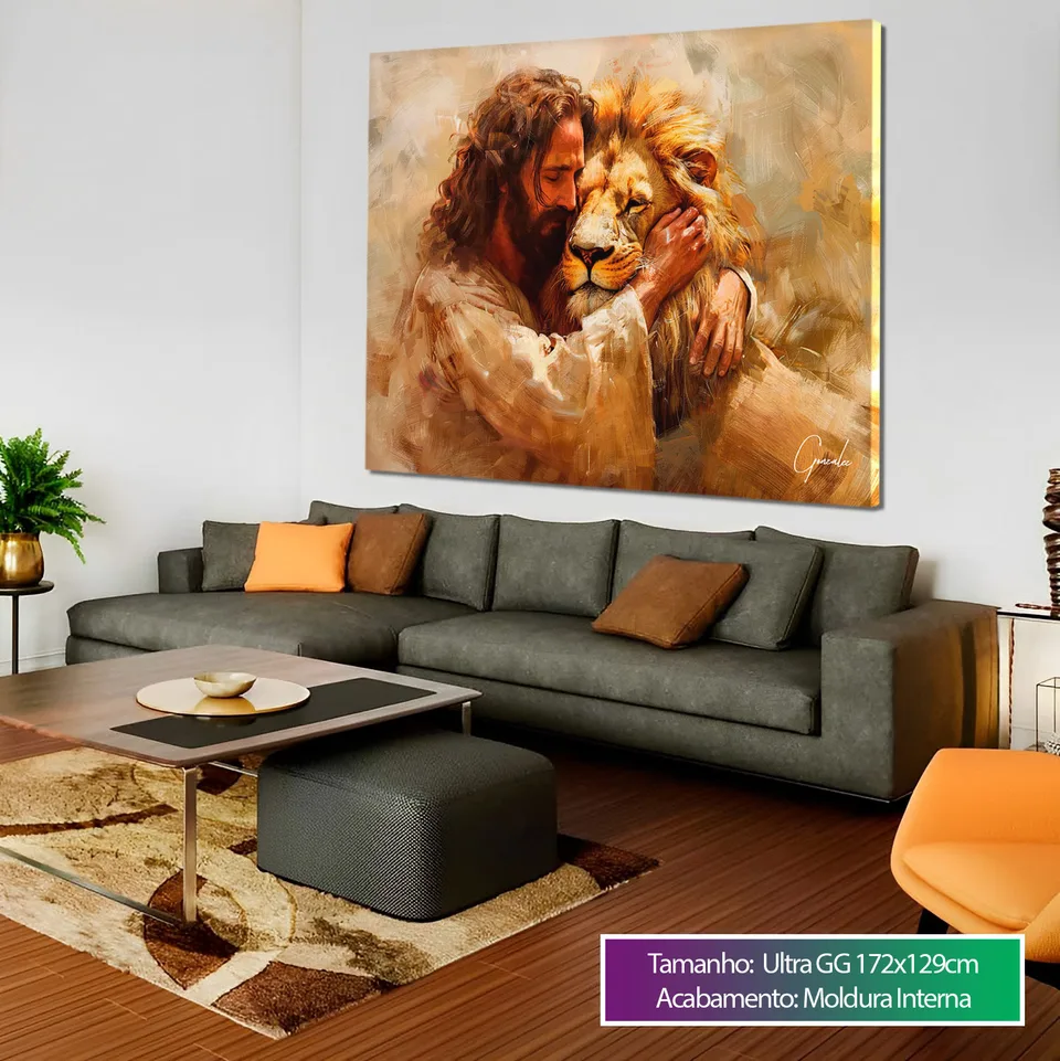 Quadro Jesus e Leão - Abraço Divino, de Gonzalez — foto 3