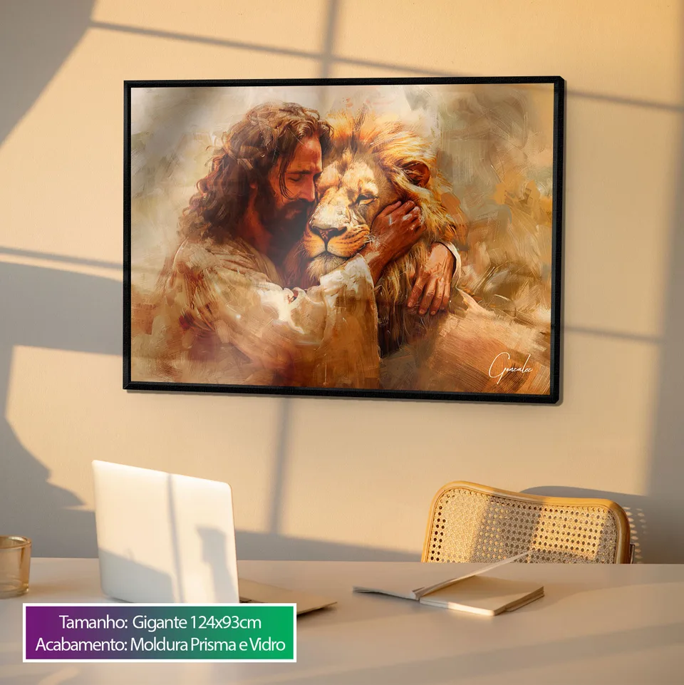 Quadro Jesus e Leão - Abraço Divino, de Gonzalez — foto 4