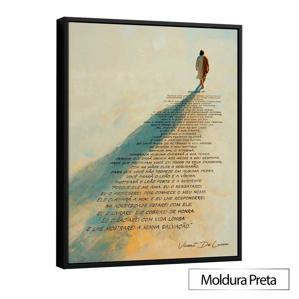 Quadro Jesus e o Caminho Sagrado com moldura de filete preta