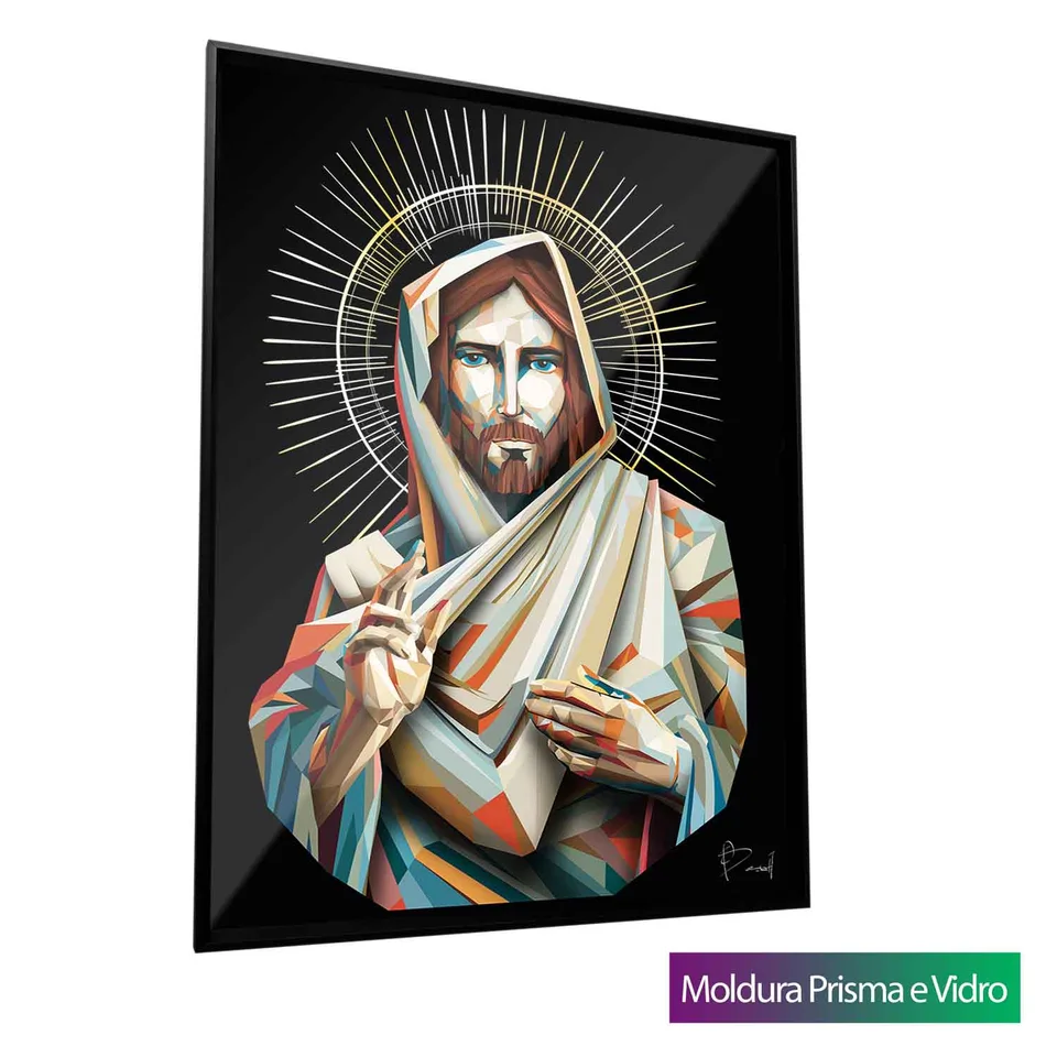 Quadro Jesus Geométrico com moldura Prisma e vidro