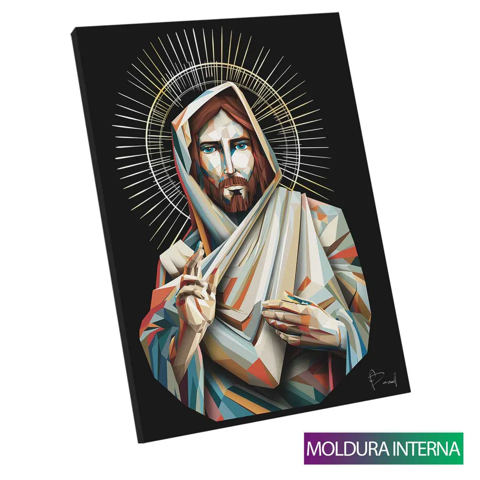Quadro Jesus Geométrico com moldura interna