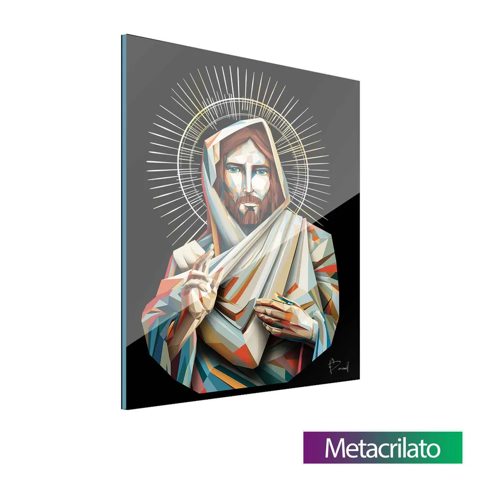 Quadro Jesus Geométrico com acabamento em metacrilato